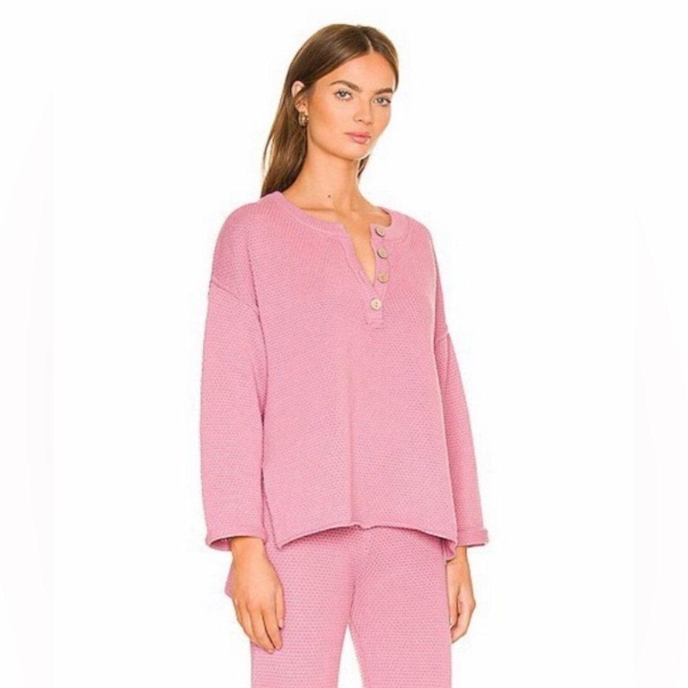 Free People Beach Hailee Dusty Rose Pink Scoop Knit Henley Sweater size xs